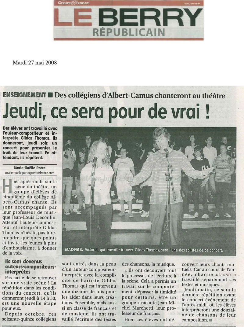 Article de presse sur Gildas Thomas 17
