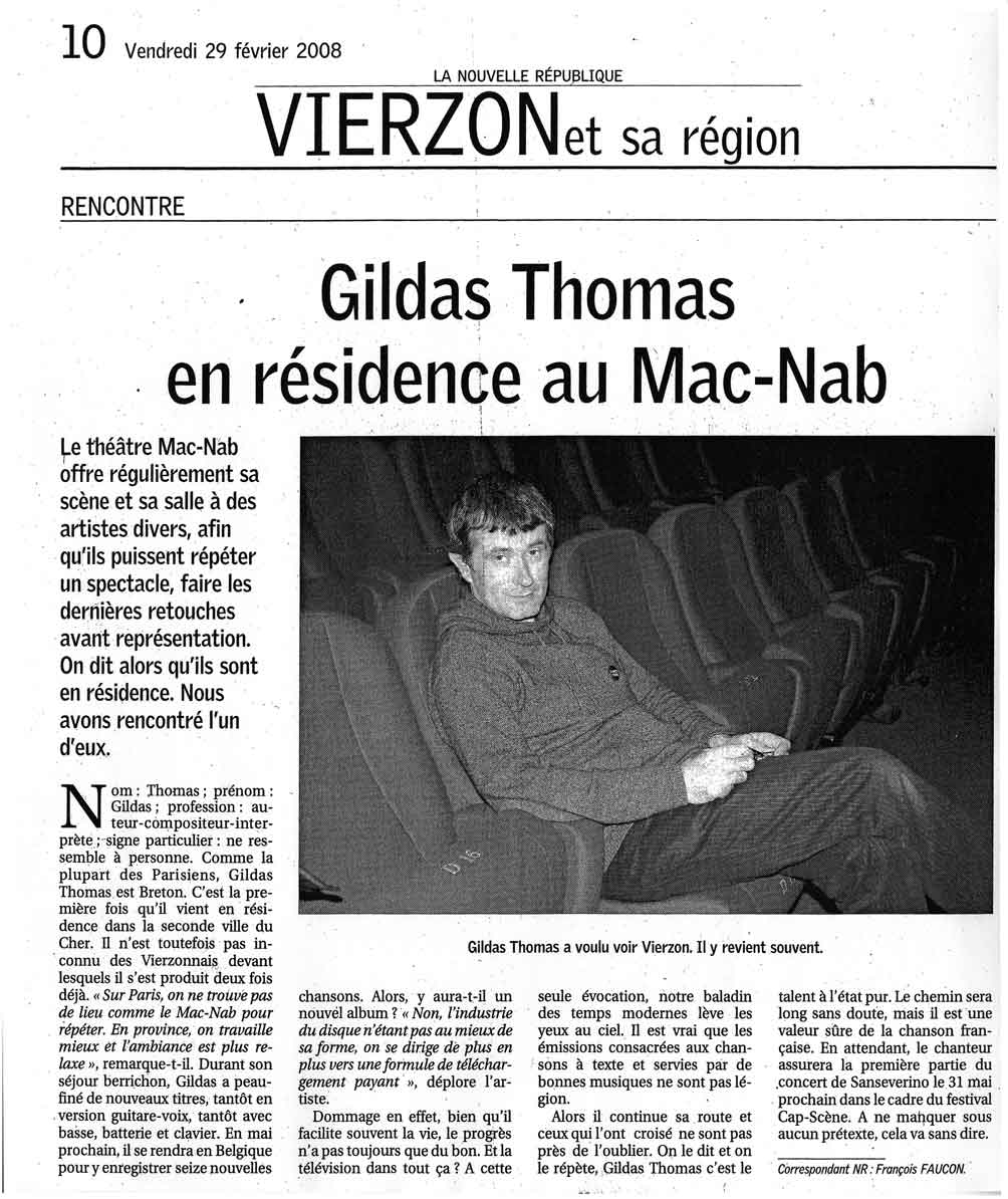 Article de presse sur Gildas Thomas 3